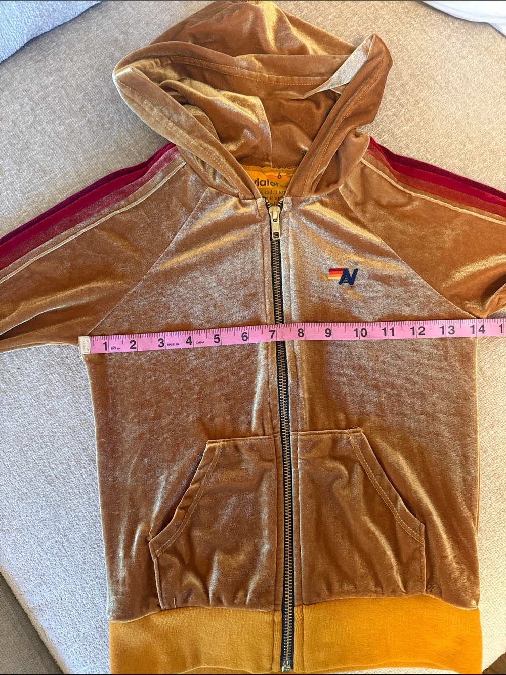 Aviator Nation Gold Velour Hoodie, size 6 - Picture 5 of 6